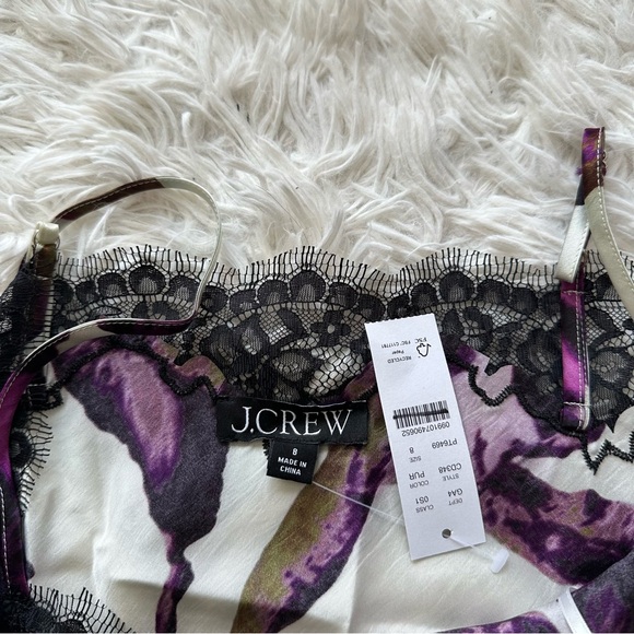 Jcrew Lace Trim Slip Dress In Iris Floral Textured Satin New With Defects Size 8 - Picture 5 of 12